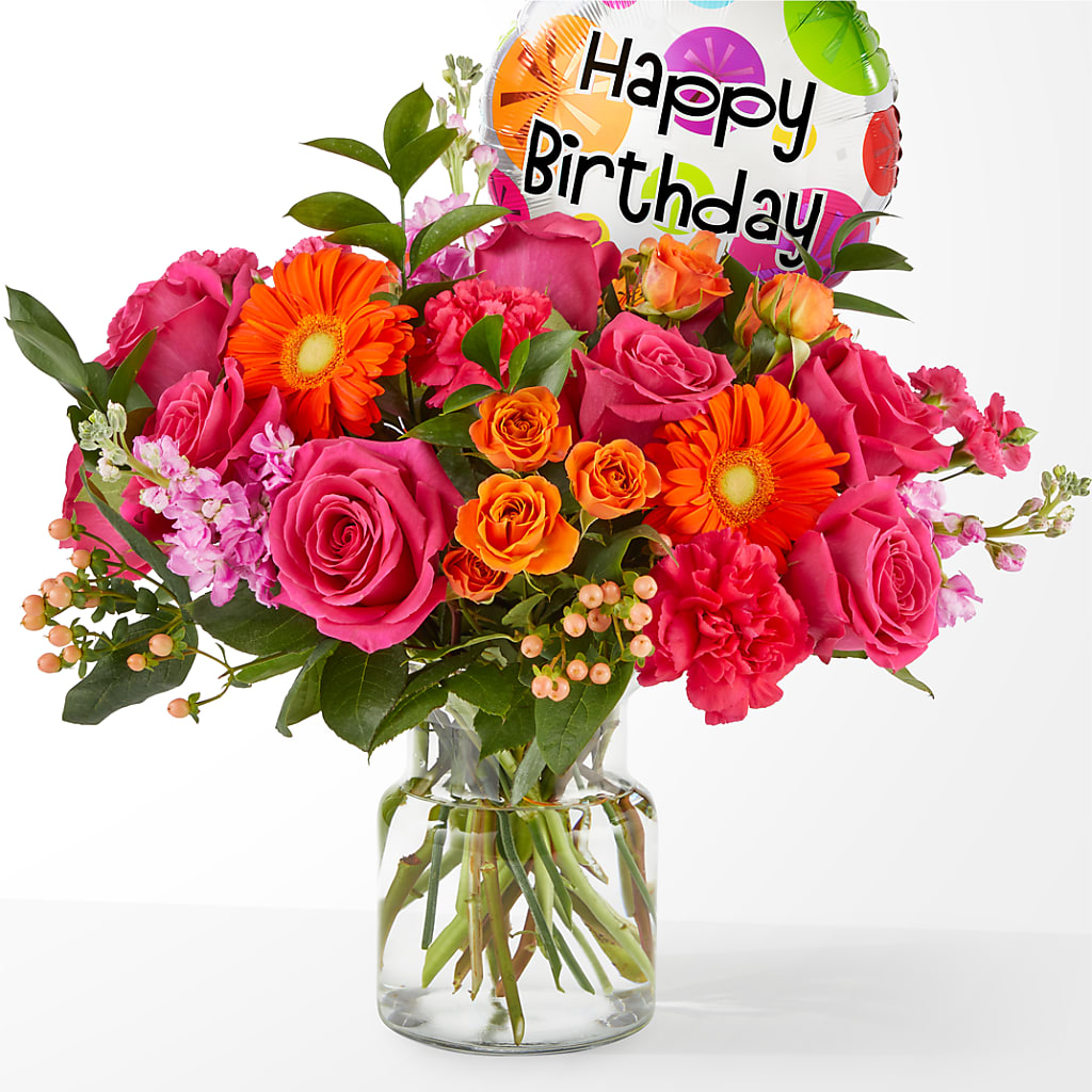 Fiesta Bouquet with Birthday Balloon – Talia Flowers, Ottawa ON