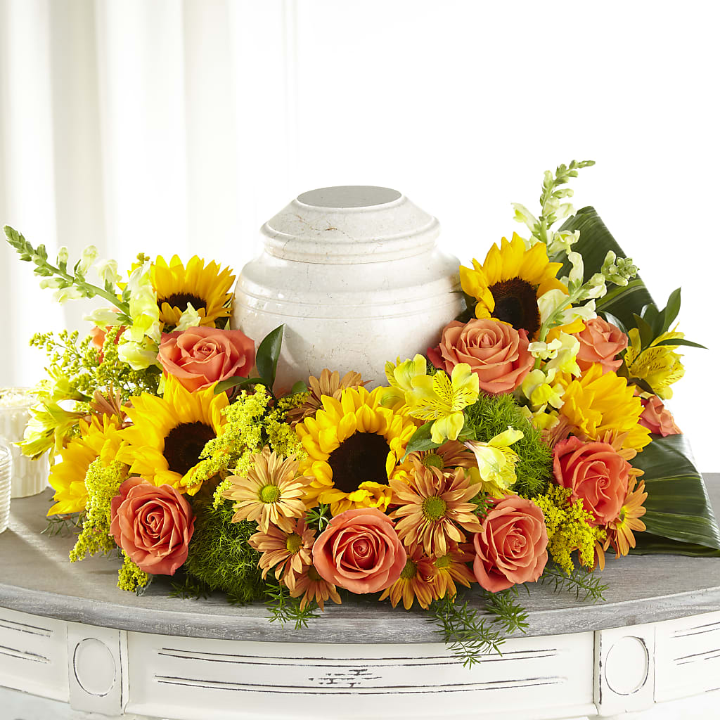 Faithful Sunflower Cremation Adornment – Talia Flowers, Ottawa ON