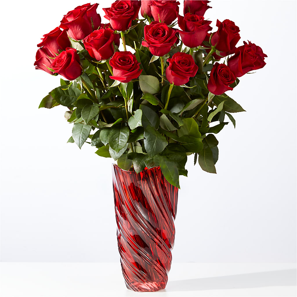 Classic Love Red Rose Bouquet with Luxe Swirl Vase – Talia Flowers, Ottawa ON