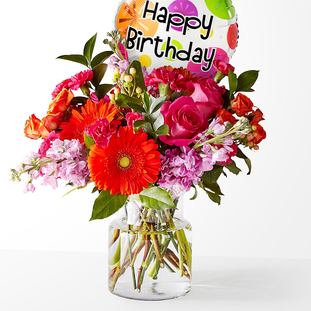 Fiesta Bouquet with Birthday Balloon –  Talia Flowers, Ottawa ON