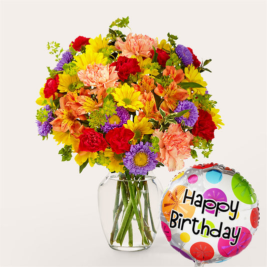 Kaleidoscope Bouquet with Birthday Balloon –  Talia Flowers, Ottawa ON