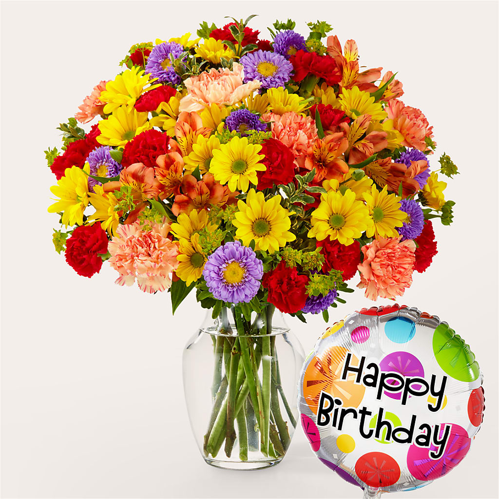 Kaleidoscope Bouquet with Birthday Balloon –  Talia Flowers, Ottawa ON