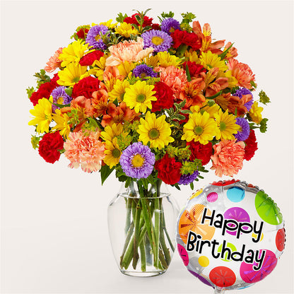 Kaleidoscope Bouquet with Birthday Balloon –  Talia Flowers, Ottawa ON