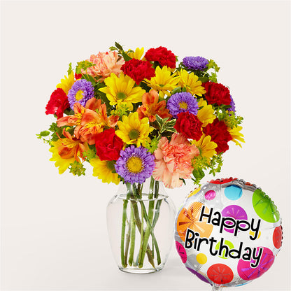 Kaleidoscope Bouquet with Birthday Balloon –  Talia Flowers, Ottawa ON
