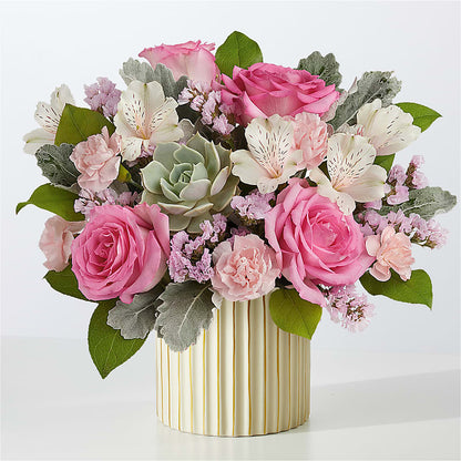 Dusty Rose Bouquet with Ivory Vase –  Talia Flowers, Ottawa ON