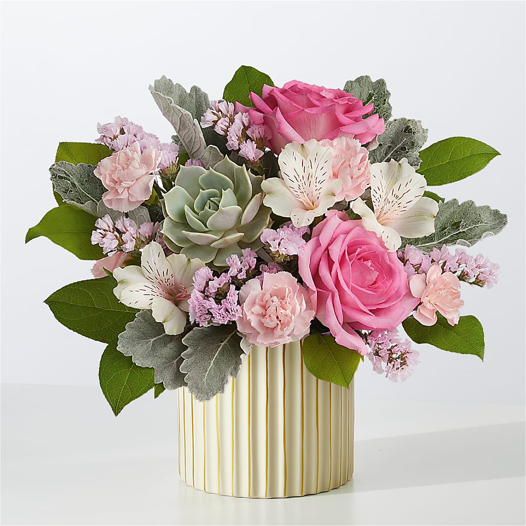 Dusty Rose Bouquet with Ivory Vase –  Talia Flowers, Ottawa ON