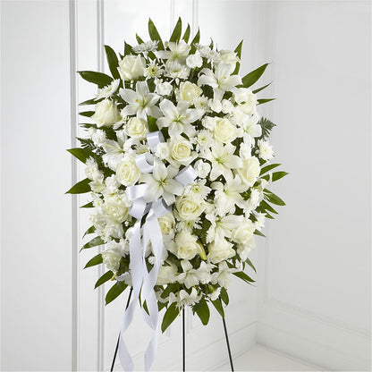Exquisite Tribute Standing Spray-White Ribbon –  Talia Flowers, Ottawa ON