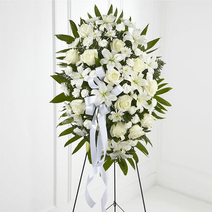Exquisite Tribute Standing Spray-White Ribbon –  Talia Flowers, Ottawa ON
