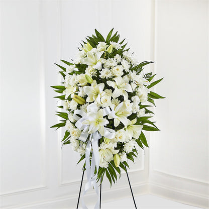 Exquisite Tribute Standing Spray-White Ribbon –  Talia Flowers, Ottawa ON