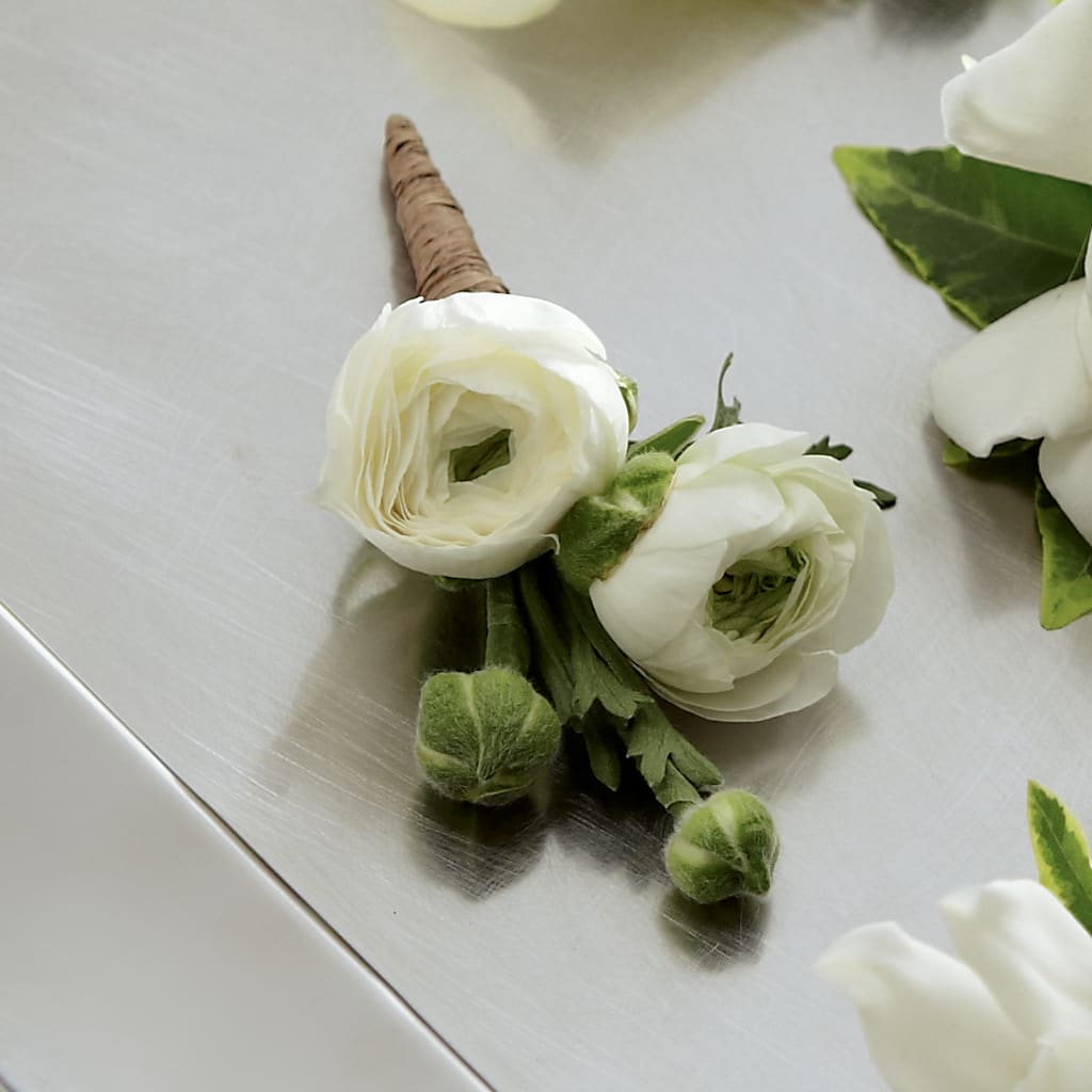 White Ranunculus Boutonniere –  Talia Flowers, Ottawa ON