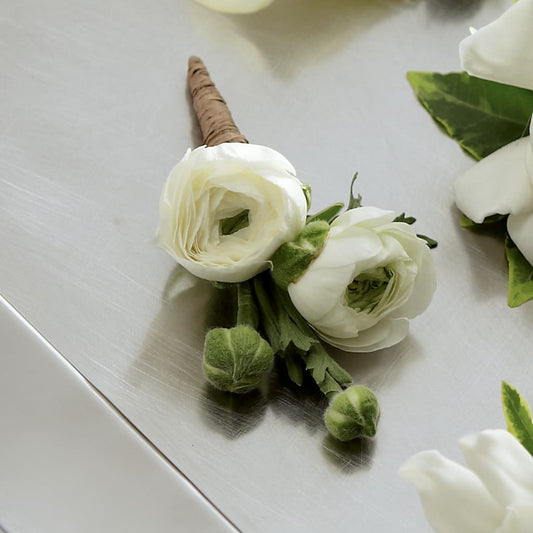 White Ranunculus Boutonniere –  Talia Flowers, Ottawa ON