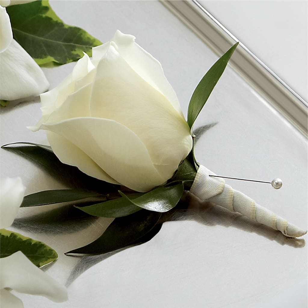 White Rose Boutonniere –  Talia Flowers, Ottawa ON
